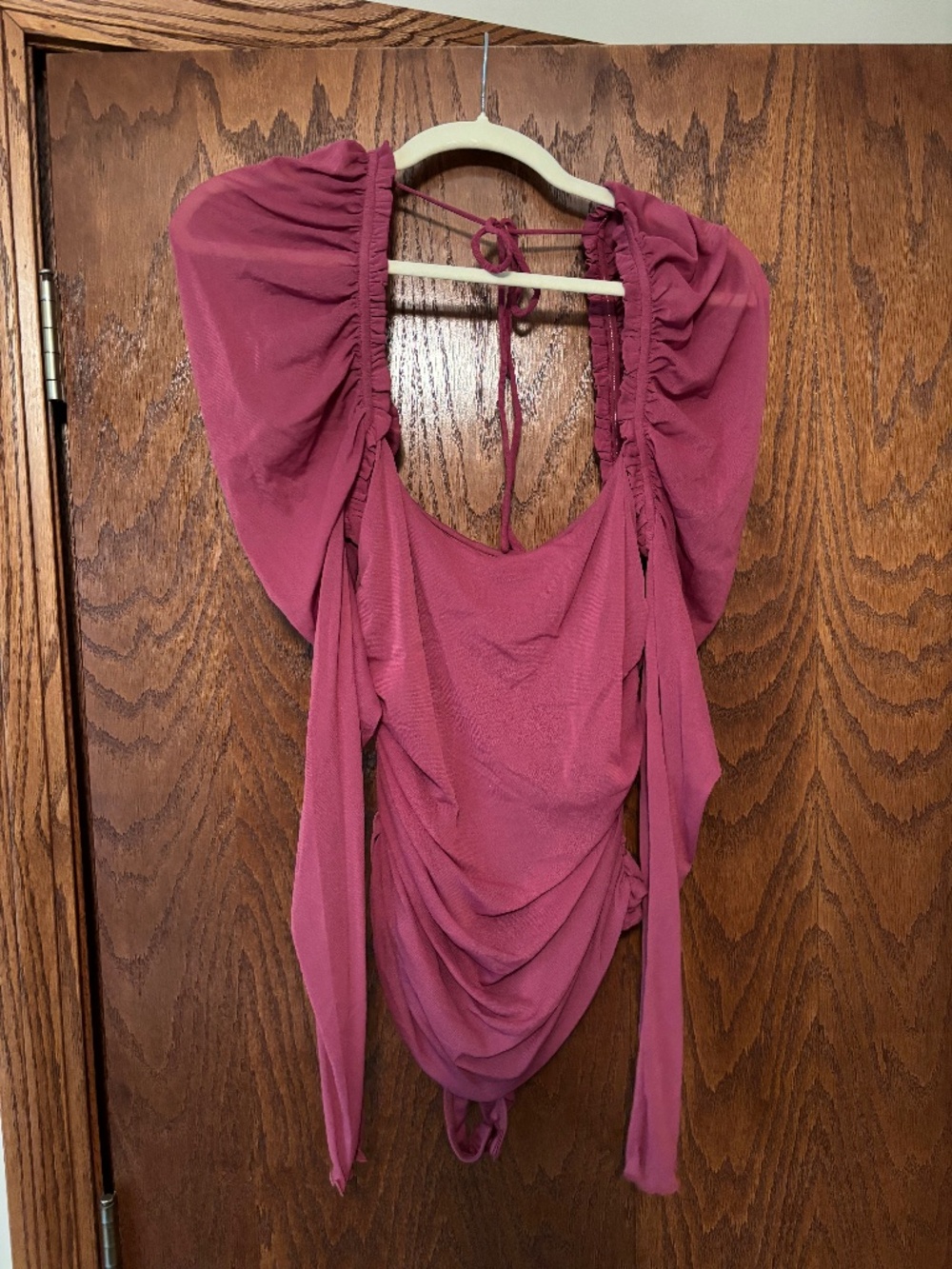 Intimately FP Bodysuit Raspbery Ruffles Gauze Textured Damsel Peasant Sheer